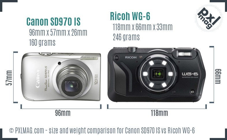 Canon SD970 IS vs Ricoh WG-6 size comparison Canon SD970 IS vs Ricoh WG-6 size comparison