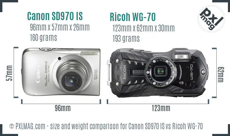 Canon SD970 IS vs Ricoh WG-70 size comparison Canon SD970 IS vs Ricoh WG-70 size comparison