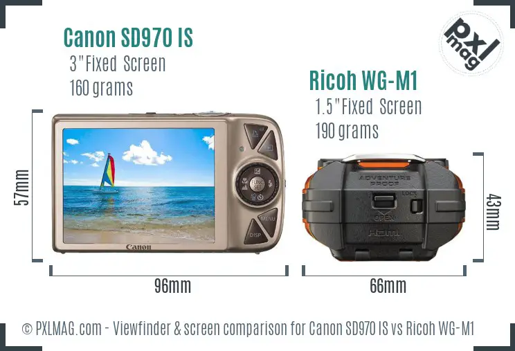 Canon SD970 IS vs Ricoh WG-M1 Screen and Viewfinder comparison