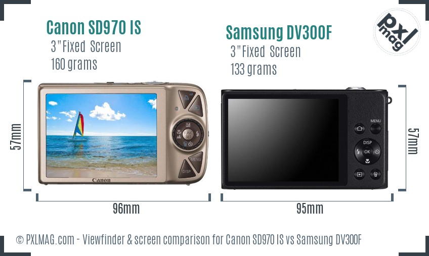 Canon SD970 IS vs Samsung DV300F Screen and Viewfinder comparison
