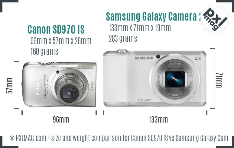 Canon SD970 IS vs Samsung Galaxy Camera 2 size comparison