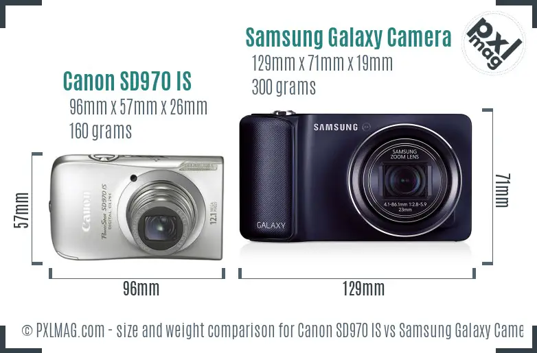 Canon SD970 IS vs Samsung Galaxy Camera size comparison