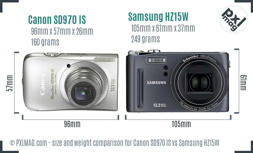 Canon SD970 IS vs Samsung HZ15W size comparison Canon SD970 IS vs Samsung HZ15W size comparison