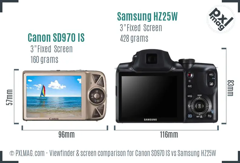 Canon SD970 IS vs Samsung HZ25W Screen and Viewfinder comparison Canon SD970 IS vs Samsung HZ25W Screen and Viewfinder comparison