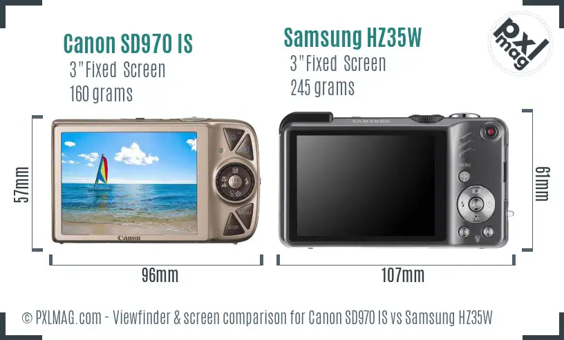 Canon SD970 IS vs Samsung HZ35W Screen and Viewfinder comparison