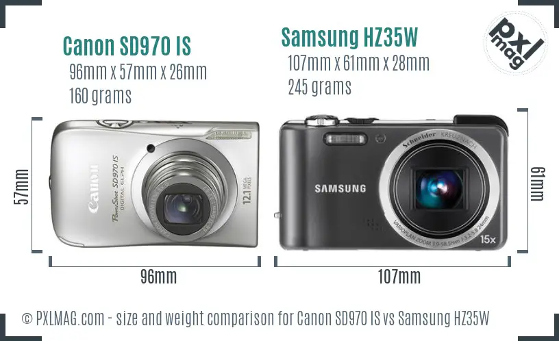 Canon SD970 IS vs Samsung HZ35W size comparison