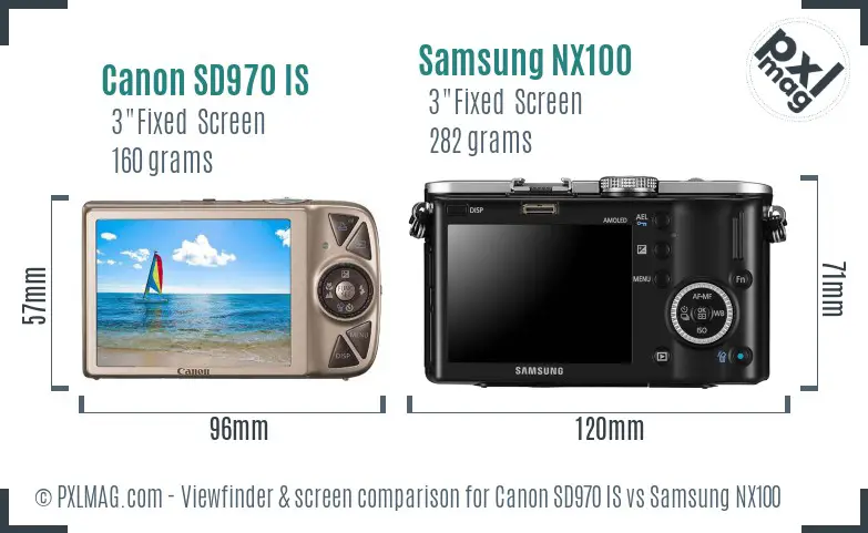 Canon SD970 IS vs Samsung NX100 Screen and Viewfinder comparison