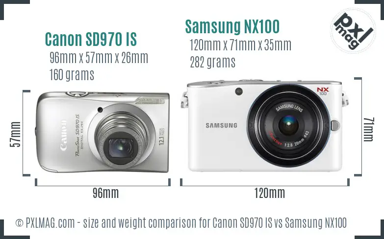 Canon SD970 IS vs Samsung NX100 size comparison