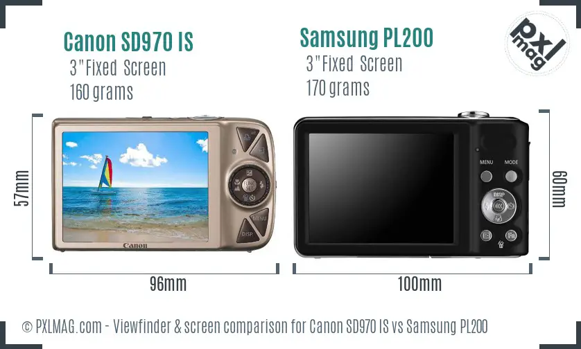 Canon SD970 IS vs Samsung PL200 Screen and Viewfinder comparison