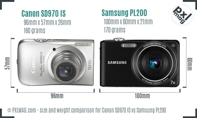 Canon SD970 IS vs Samsung PL200 size comparison