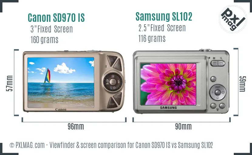 Canon SD970 IS vs Samsung SL102 Screen and Viewfinder comparison Canon SD970 IS vs Samsung SL102 Screen and Viewfinder comparison