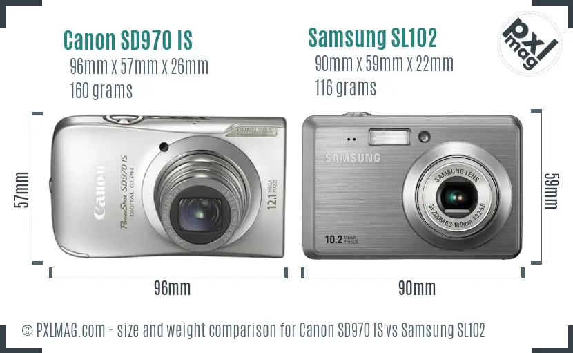 Canon SD970 IS vs Samsung SL102 size comparison Canon SD970 IS vs Samsung SL102 size comparison