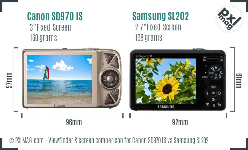 Canon SD970 IS vs Samsung SL202 Screen and Viewfinder comparison