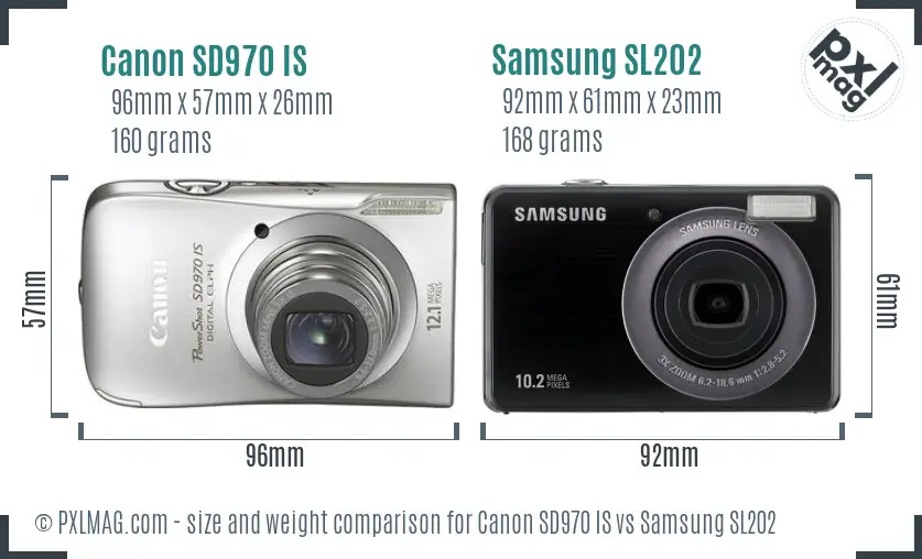 Canon SD970 IS vs Samsung SL202 size comparison Canon SD970 IS vs Samsung SL202 size comparison
