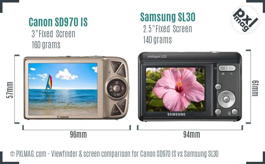 Canon SD970 IS vs Samsung SL30 Screen and Viewfinder comparison