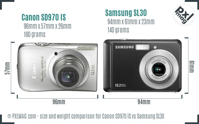 Canon SD970 IS vs Samsung SL30 size comparison
