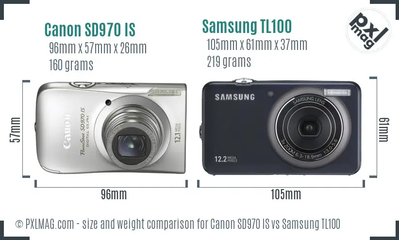 Canon SD970 IS vs Samsung TL100 size comparison Canon SD970 IS vs Samsung TL100 size comparison