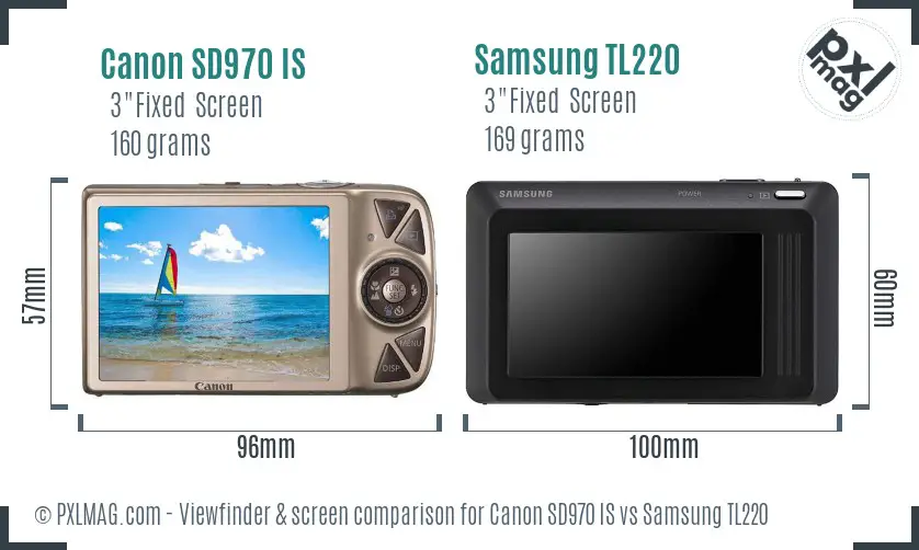 Canon SD970 IS vs Samsung TL220 Screen and Viewfinder comparison