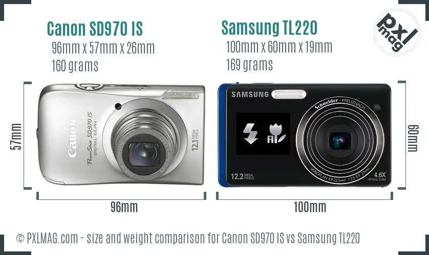 Canon SD970 IS vs Samsung TL220 size comparison