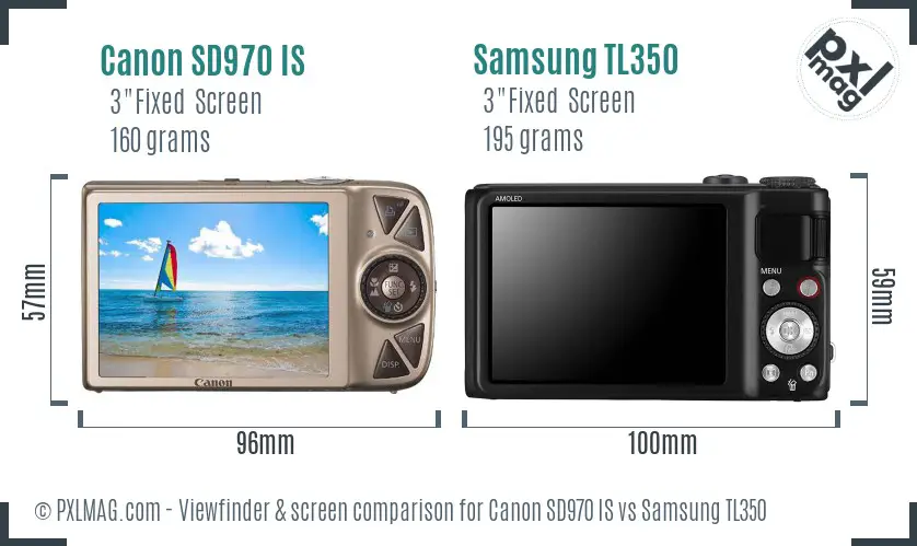 Canon SD970 IS vs Samsung TL350 Screen and Viewfinder comparison