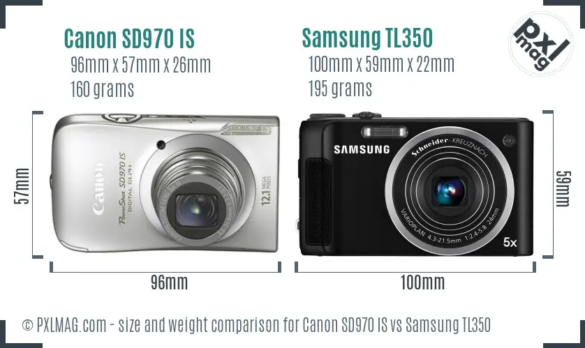 Canon SD970 IS vs Samsung TL350 size comparison