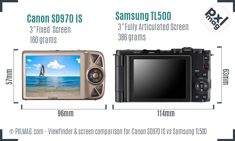 Canon SD970 IS vs Samsung TL500 Screen and Viewfinder comparison