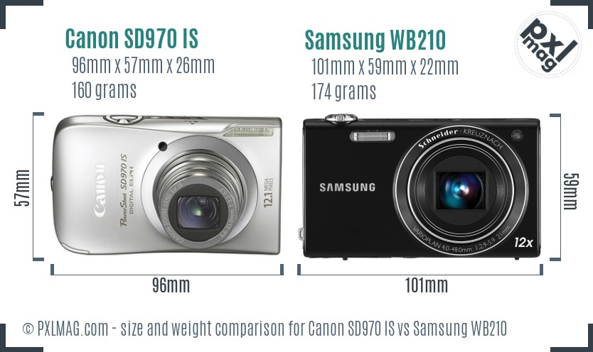 Canon SD970 IS vs Samsung WB210 size comparison Canon SD970 IS vs Samsung WB210 size comparison