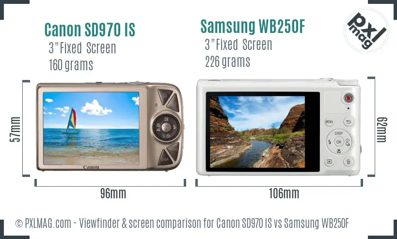 Canon SD970 IS vs Samsung WB250F Screen and Viewfinder comparison Canon SD970 IS vs Samsung WB250F Screen and Viewfinder comparison