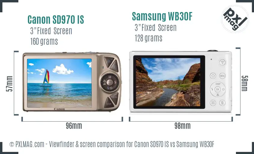 Canon SD970 IS vs Samsung WB30F Screen and Viewfinder comparison