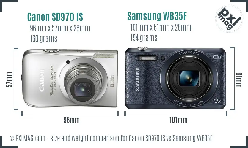 Canon SD970 IS vs Samsung WB35F size comparison Canon SD970 IS vs Samsung WB35F size comparison