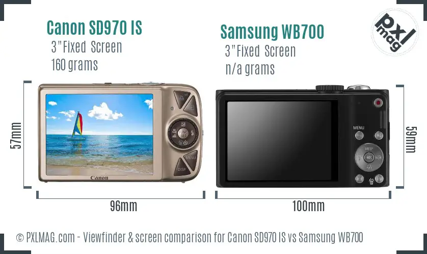 Canon SD970 IS vs Samsung WB700 Screen and Viewfinder comparison