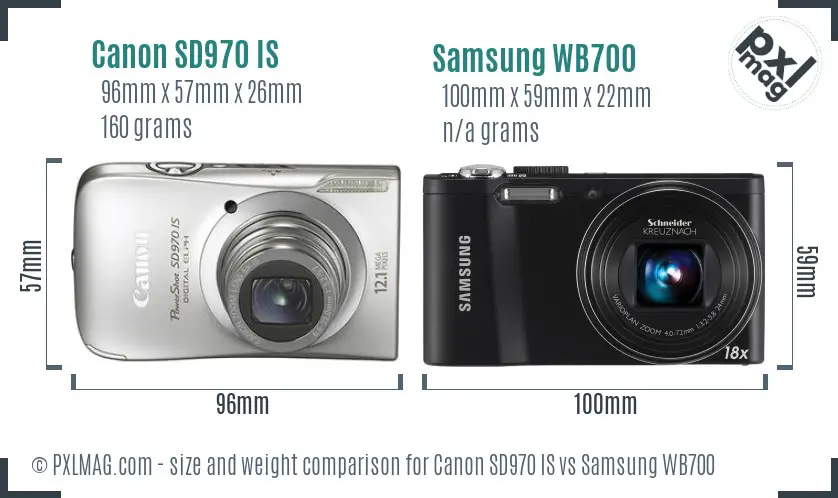 Canon SD970 IS vs Samsung WB700 size comparison