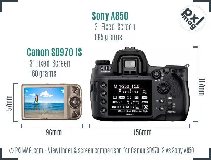 Canon SD970 IS vs Sony A850 Screen and Viewfinder comparison