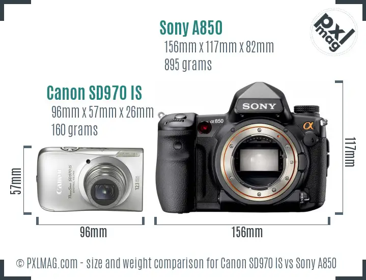 Canon SD970 IS vs Sony A850 size comparison
