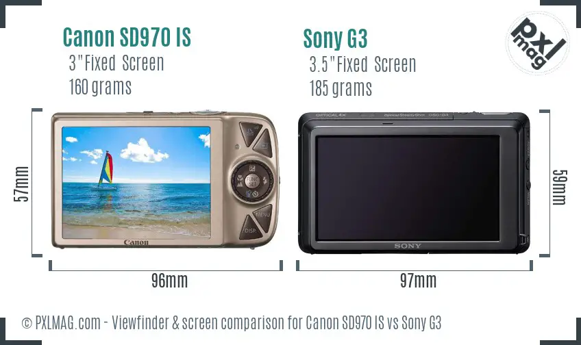 Canon SD970 IS vs Sony G3 Screen and Viewfinder comparison