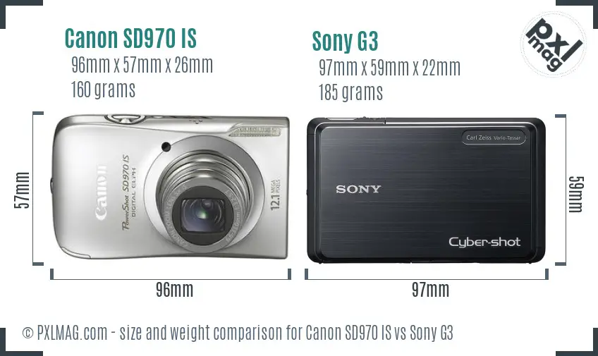 Canon SD970 IS vs Sony G3 size comparison