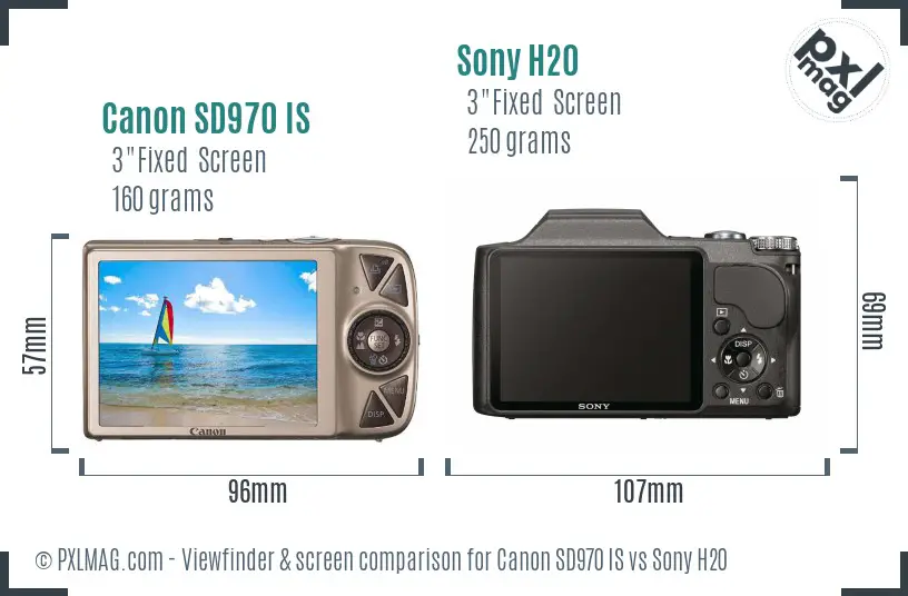 Canon SD970 IS vs Sony H20 Screen and Viewfinder comparison