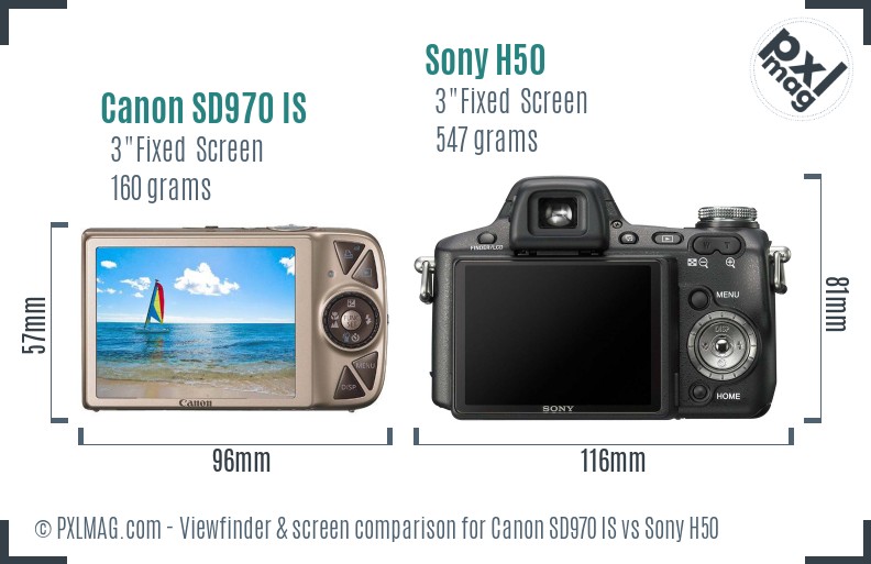 Canon SD970 IS vs Sony H50 Screen and Viewfinder comparison