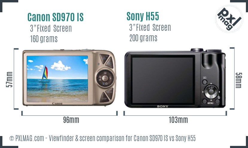 Canon SD970 IS vs Sony H55 Screen and Viewfinder comparison