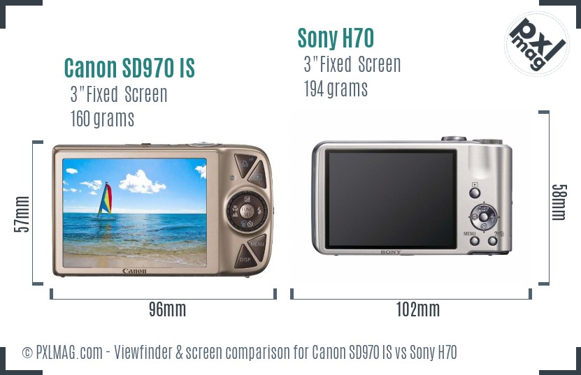 Canon SD970 IS vs Sony H70 Screen and Viewfinder comparison