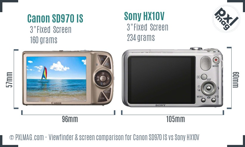 Canon SD970 IS vs Sony HX10V Screen and Viewfinder comparison