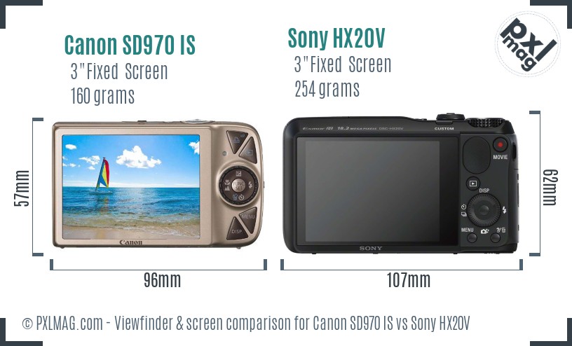 Canon SD970 IS vs Sony HX20V Screen and Viewfinder comparison
