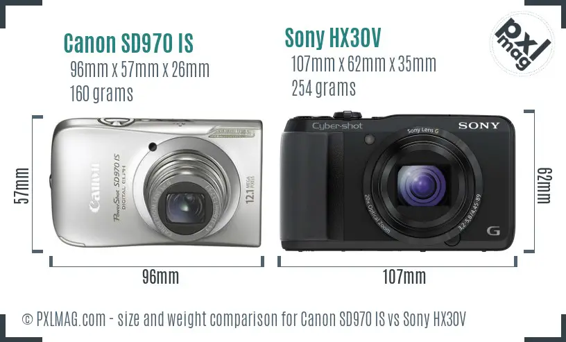 Canon SD970 IS vs Sony HX30V size comparison Canon SD970 IS vs Sony HX30V size comparison