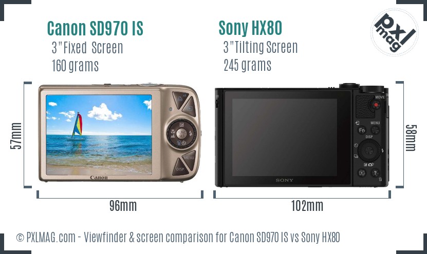 Canon SD970 IS vs Sony HX80 Screen and Viewfinder comparison