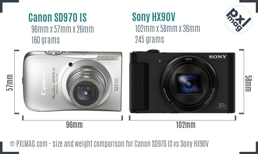 Canon SD970 IS vs Sony HX90V size comparison Canon SD970 IS vs Sony HX90V size comparison
