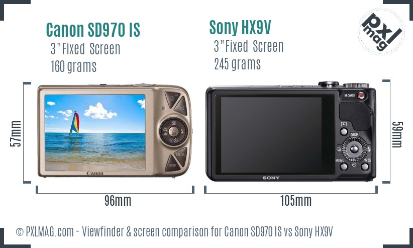Canon SD970 IS vs Sony HX9V Screen and Viewfinder comparison