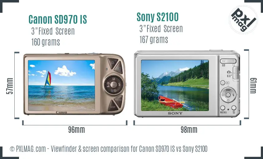 Canon SD970 IS vs Sony S2100 Screen and Viewfinder comparison