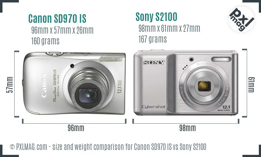 Canon SD970 IS vs Sony S2100 size comparison
