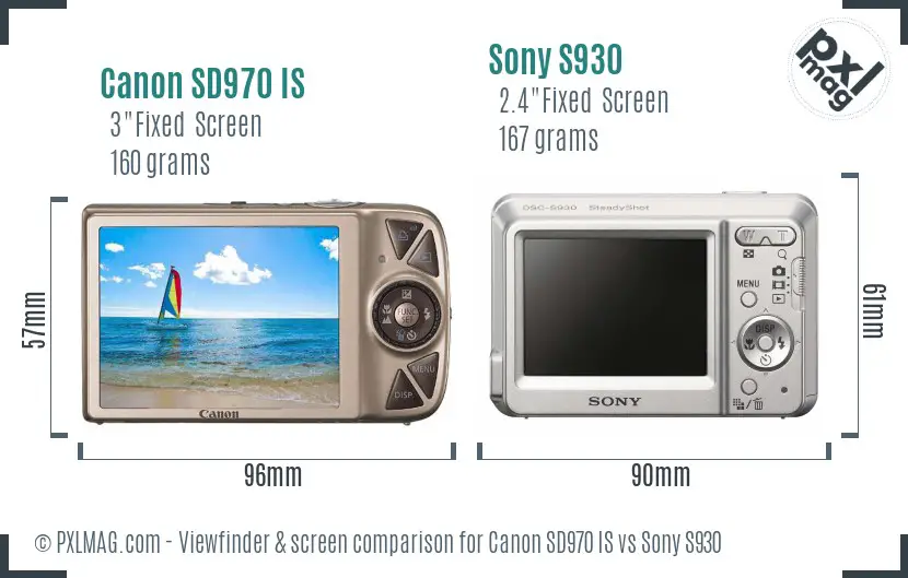 Canon SD970 IS vs Sony S930 Screen and Viewfinder comparison