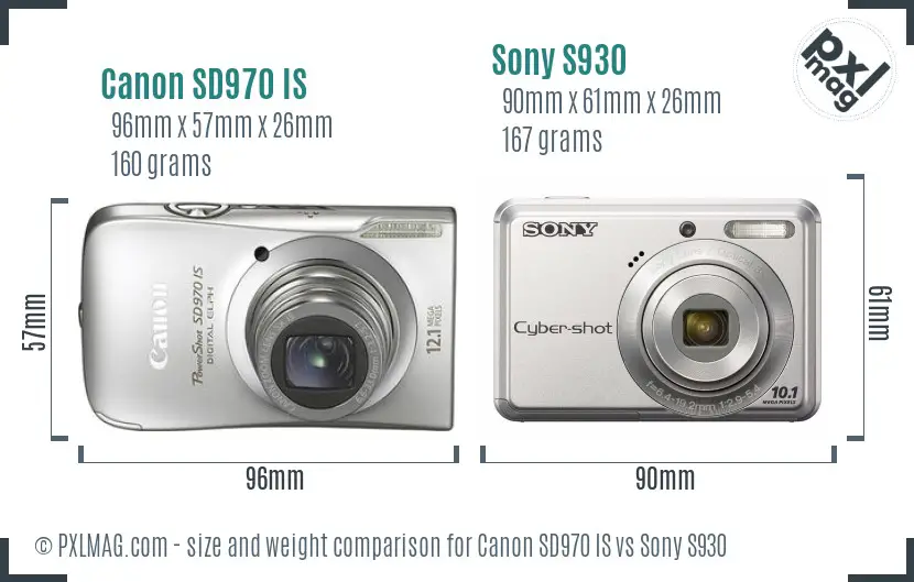 Canon SD970 IS vs Sony S930 size comparison